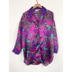 Vintage Victoria's Secret Gold Label Jewel Tone Satin Sleep Shirt Dress M/L